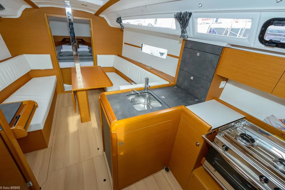 Galley of Popeye, a Jeanneau Sun Odyssey 349 sailboat at Pirovac, Croatia