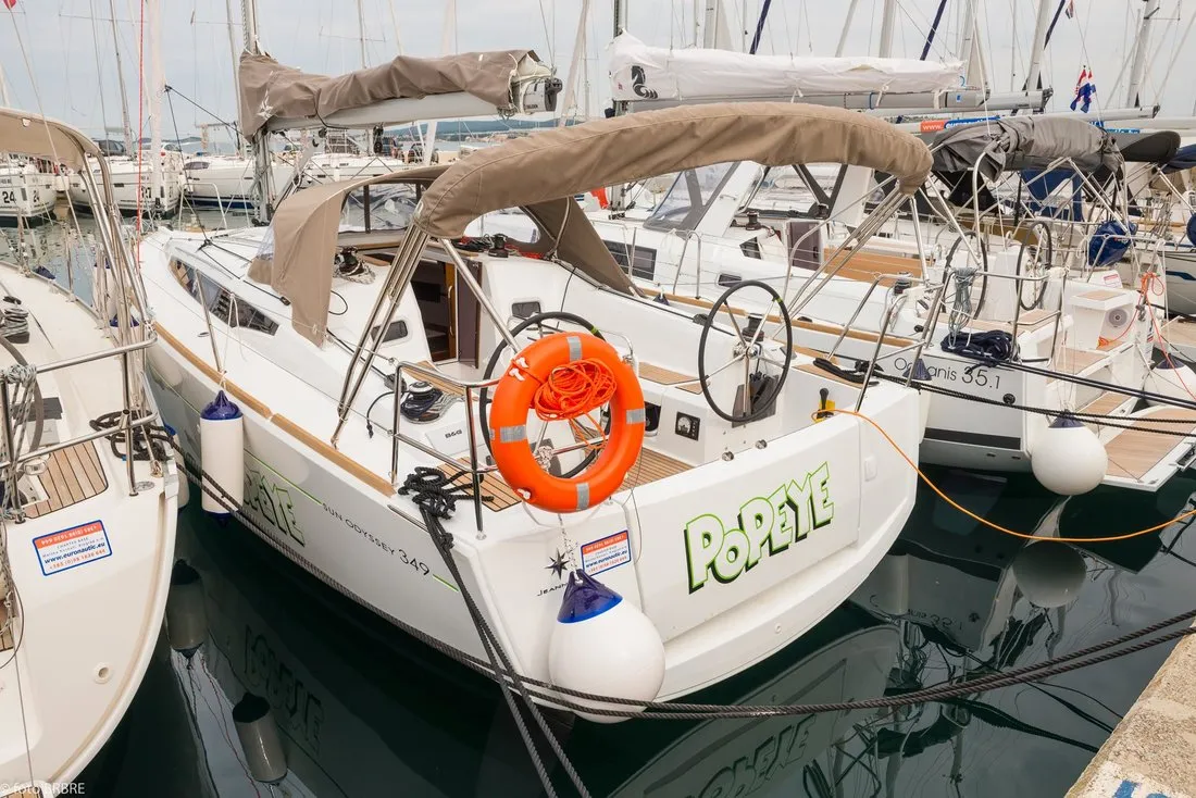 Exterior view of Popeye, a Jeanneau Sun Odyssey 349 sailboat at Pirovac, Croatia
