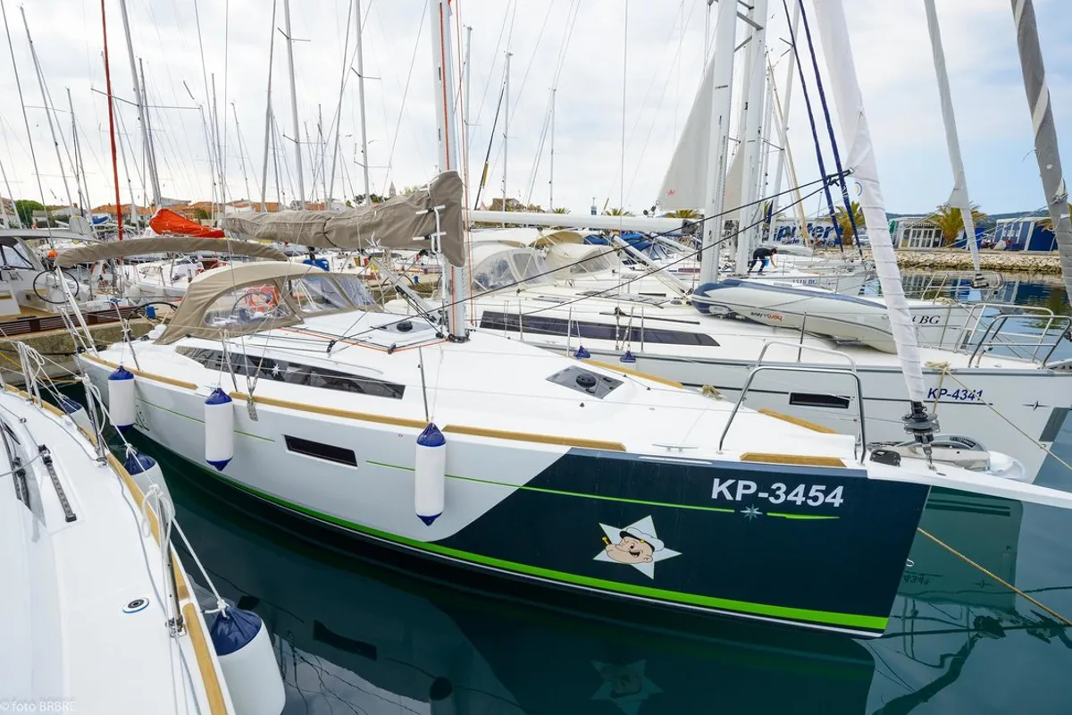 Exterior view of Popeye, a Jeanneau Sun Odyssey 349 sailboat at Pirovac, Croatia