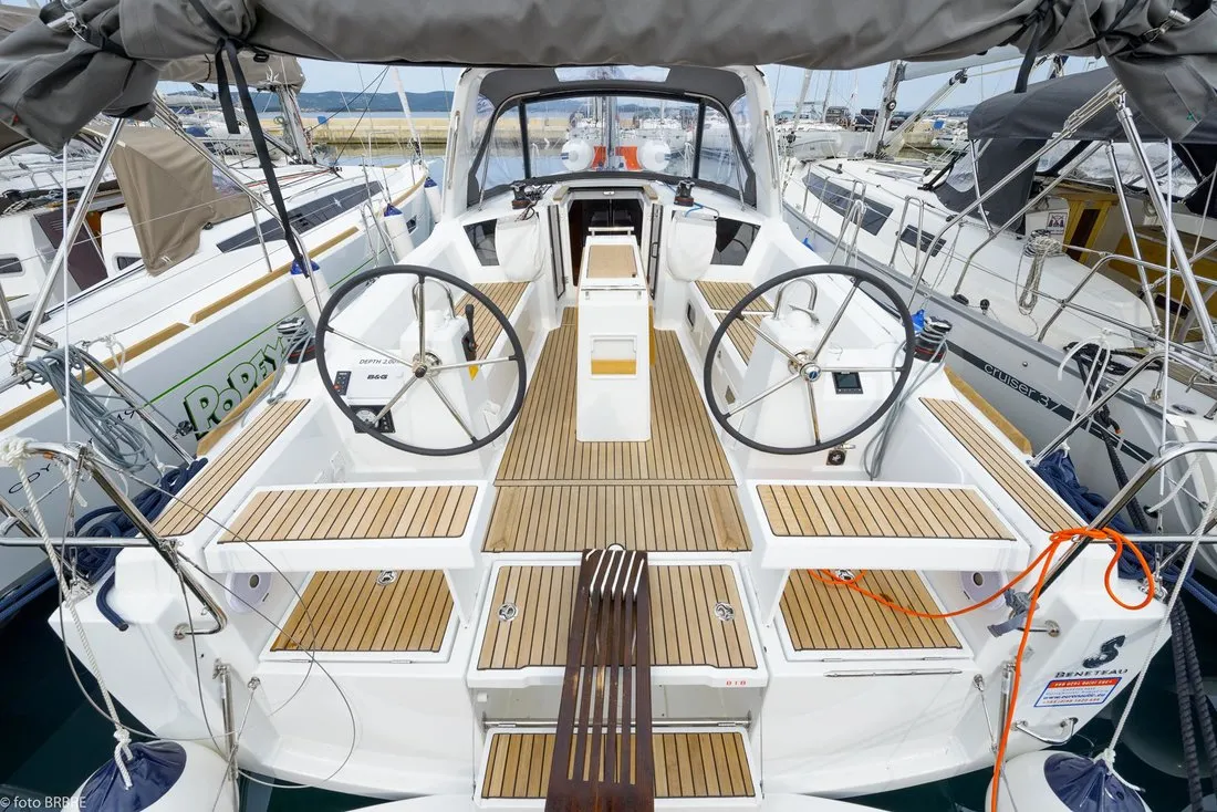 Cockpit of Popeye, a Jeanneau Sun Odyssey 349 sailboat at Pirovac, Croatia