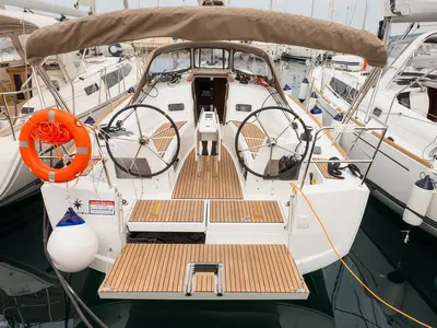 Cockpit of Popeye, a Jeanneau Sun Odyssey 349 sailboat at Pirovac, Croatia