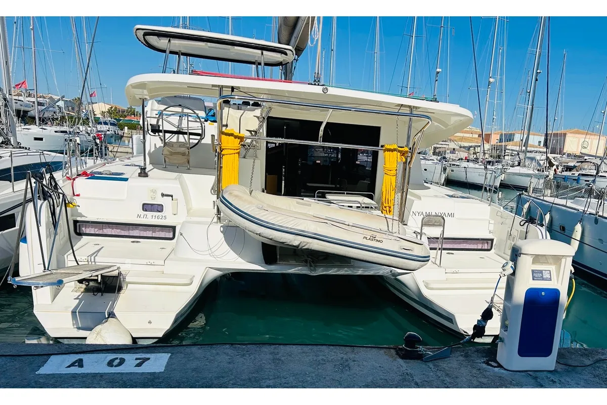 Exterior view of Nyami-Nyami, a Lagoon 42 catamaran at Municipal Unit of Lefkada, Greece