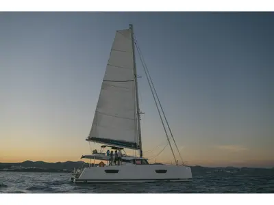 Exterior view of AquaSpirit, a Fountaine Pajot Saona 47 catamaran at Lavreotiki Municipal Unit, Greece