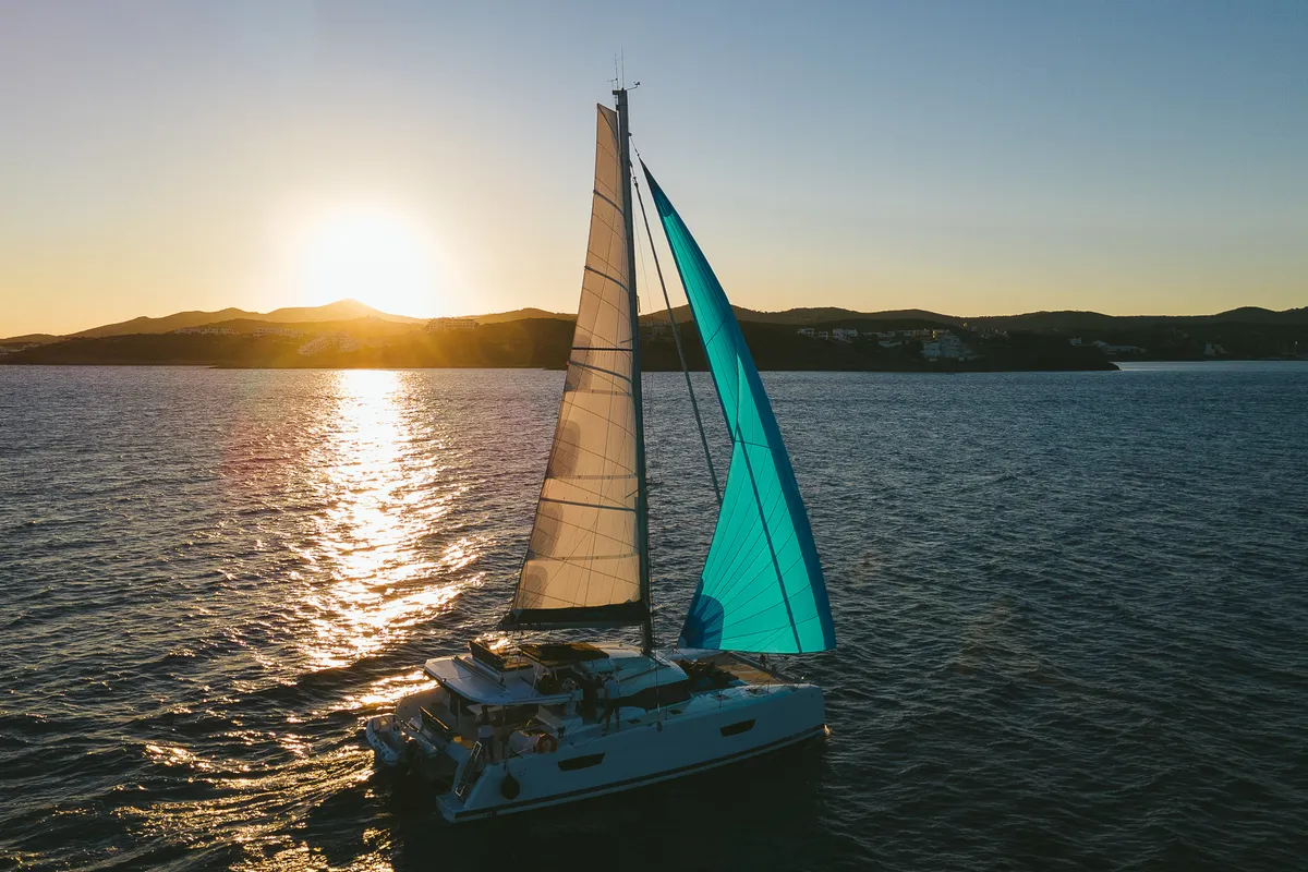 Exterior view of AquaSpirit, a Fountaine Pajot Saona 47 catamaran at Lavreotiki Municipal Unit, Greece
