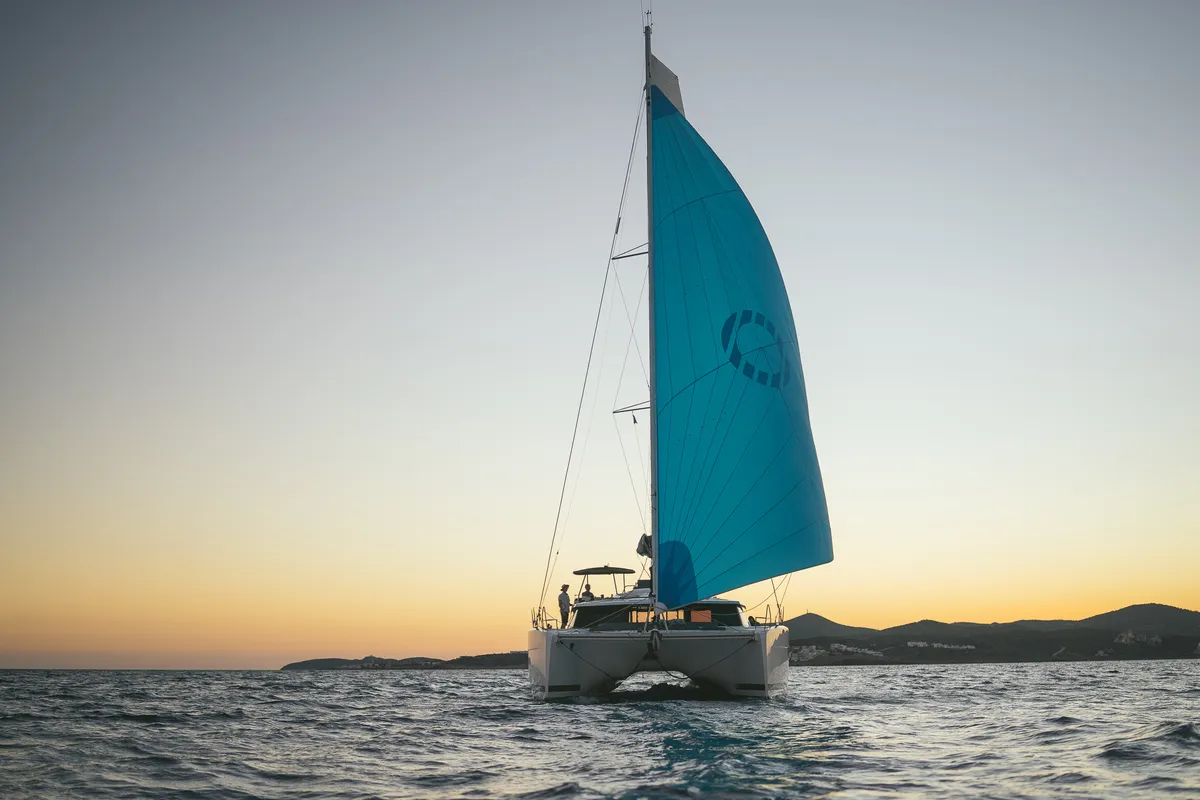 Exterior view of AquaSpirit, a Fountaine Pajot Saona 47 catamaran at Lavreotiki Municipal Unit, Greece