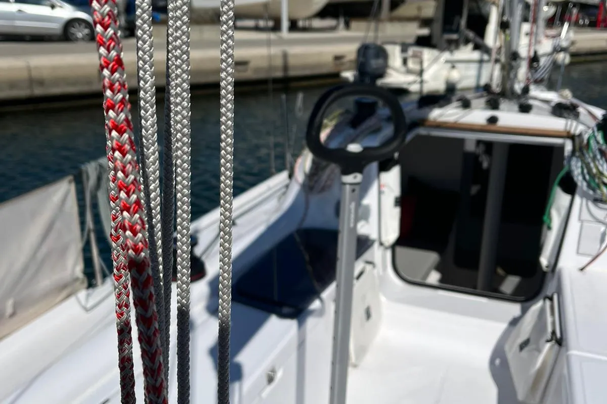 Deck of Suferina, a Beneteau First 27 sailboat at Split, Croatia