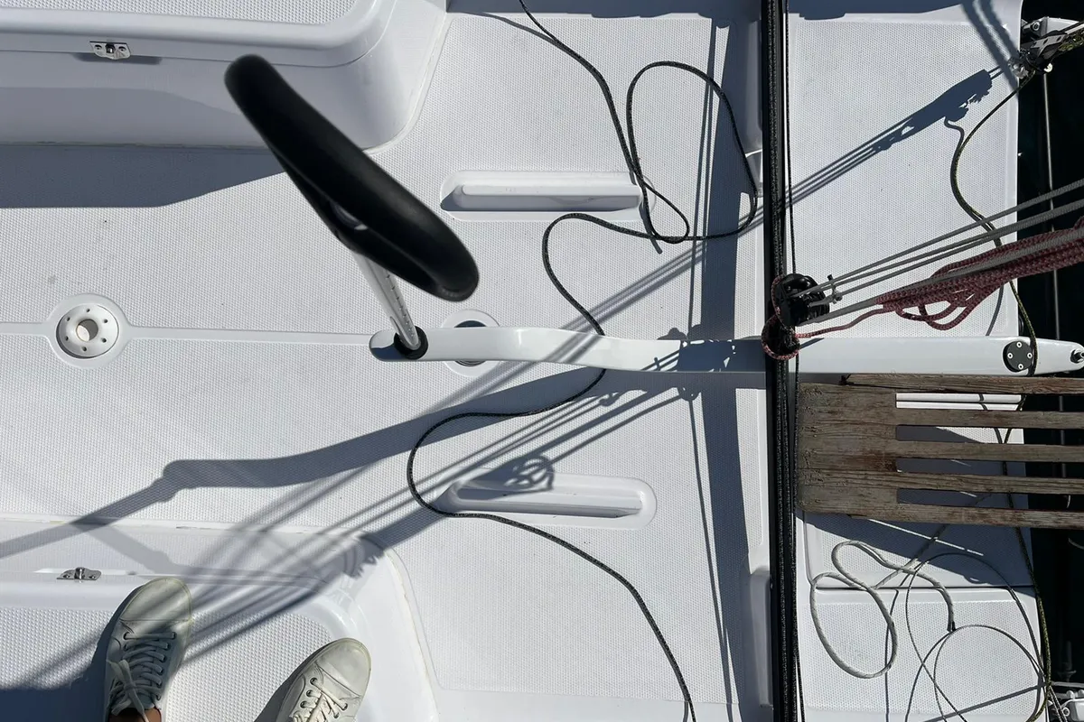 Cockpit of Suferina, a Beneteau First 27 sailboat at Split, Croatia