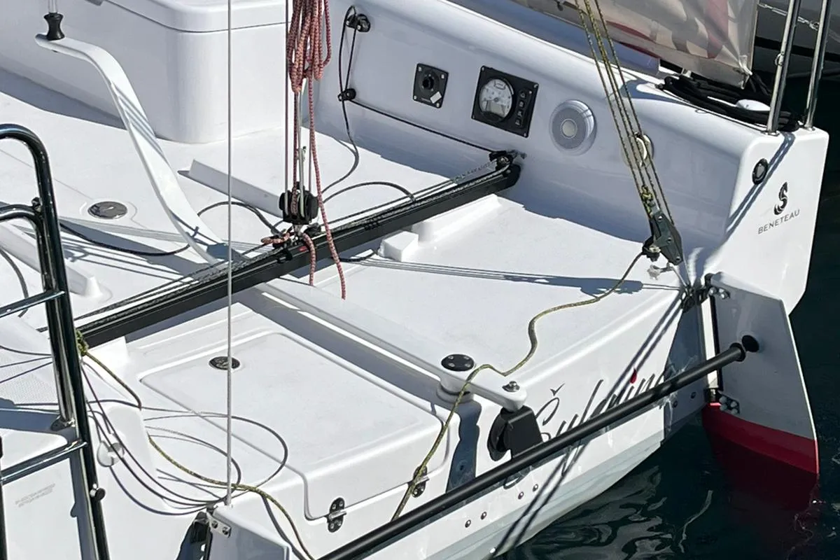 Deck of Suferina, a Beneteau First 27 sailboat at Split, Croatia