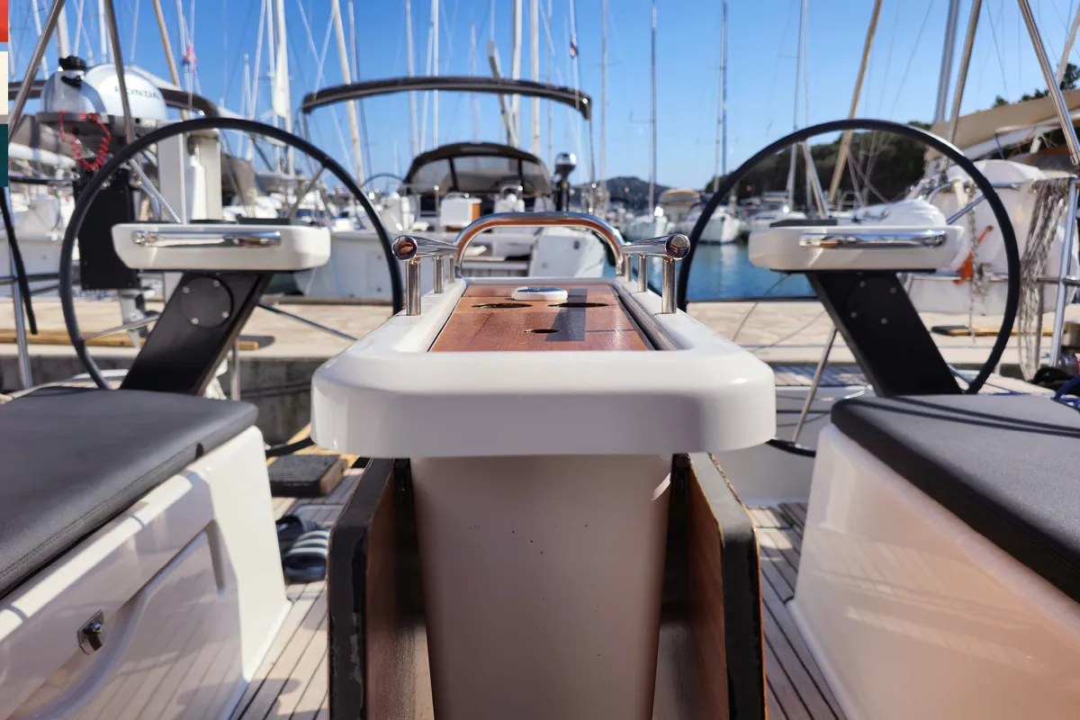 Cockpit of Nada, a Dufour 360 GL sailboat at Kaštela, Croatia