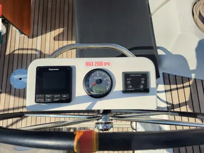 Cockpit of Nada, a Dufour 360 GL sailboat at Kaštela, Croatia
