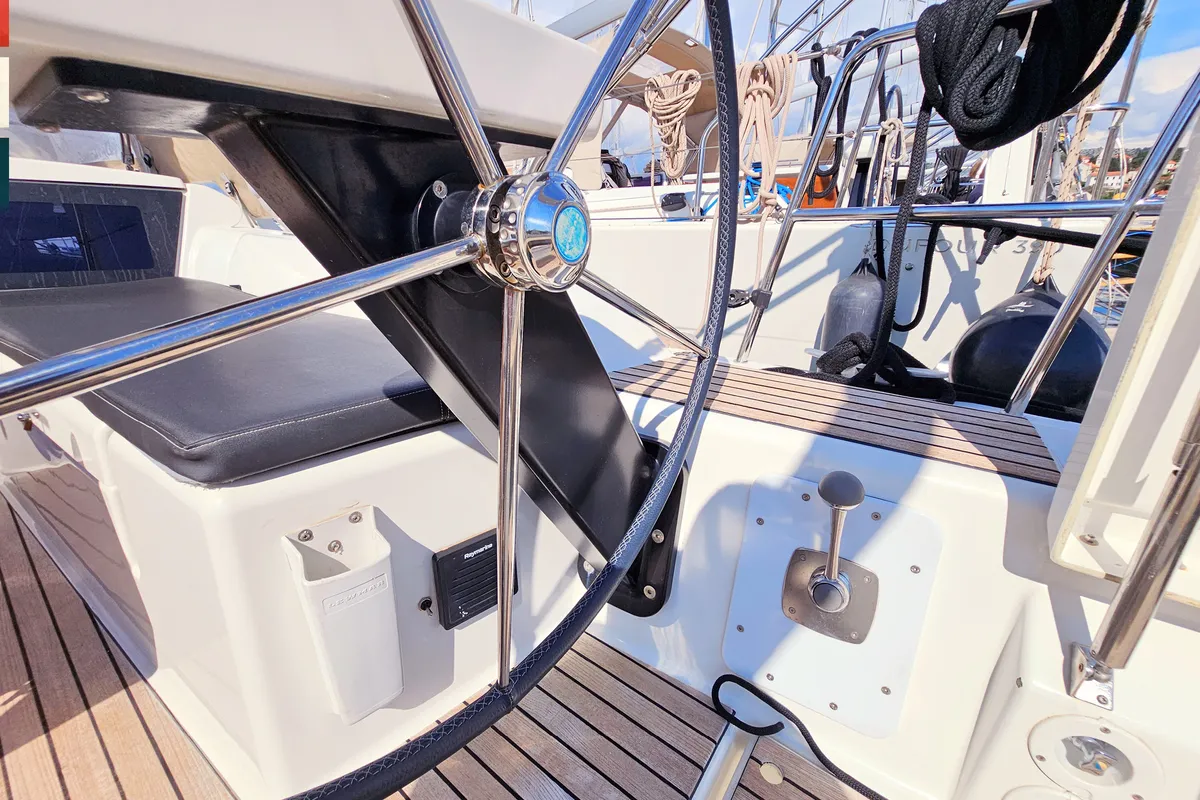 Cockpit of Nada, a Dufour 360 GL sailboat at Kaštela, Croatia