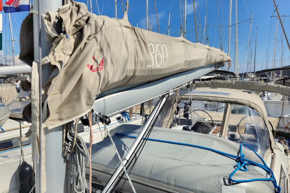 Deck of Nada, a Dufour 360 GL sailboat at Kaštela, Croatia