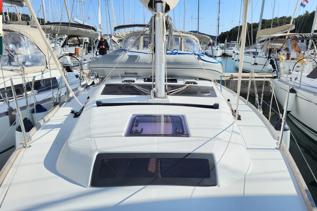 Deck of Nada, a Dufour 360 GL sailboat at Kaštela, Croatia