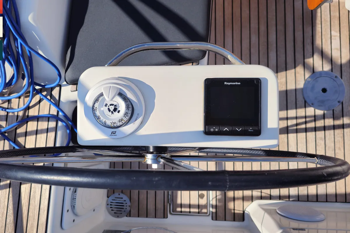 Cockpit of Nada, a Dufour 360 GL sailboat at Kaštela, Croatia