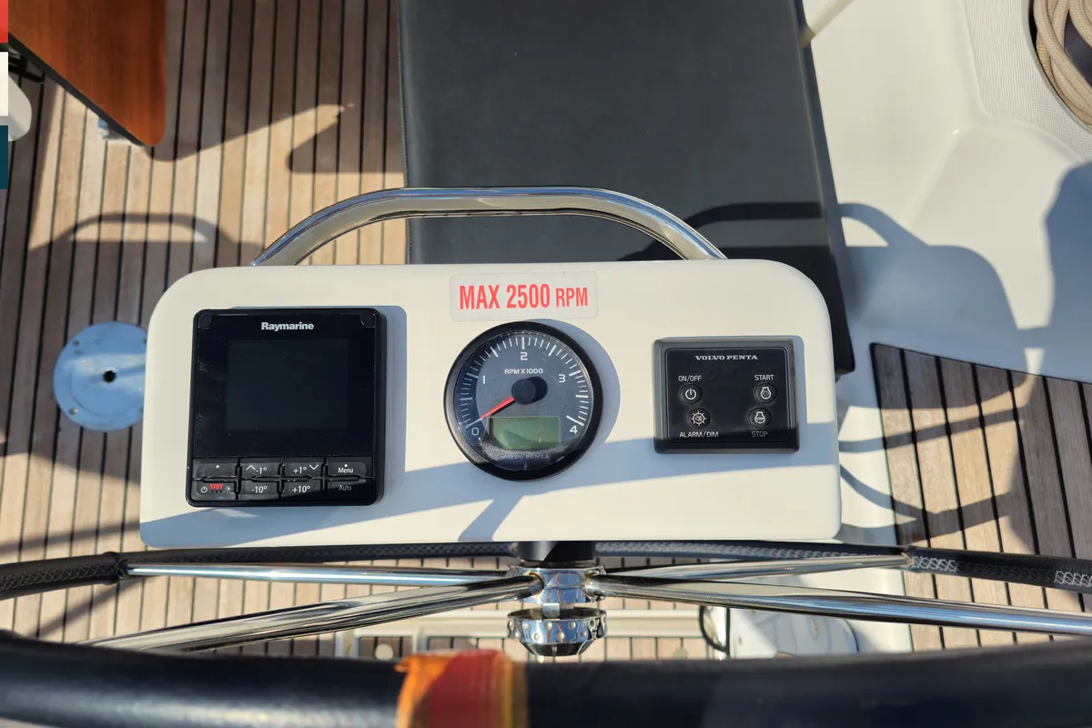 Cockpit of Nada, a Dufour 360 GL sailboat at Kaštela, Croatia