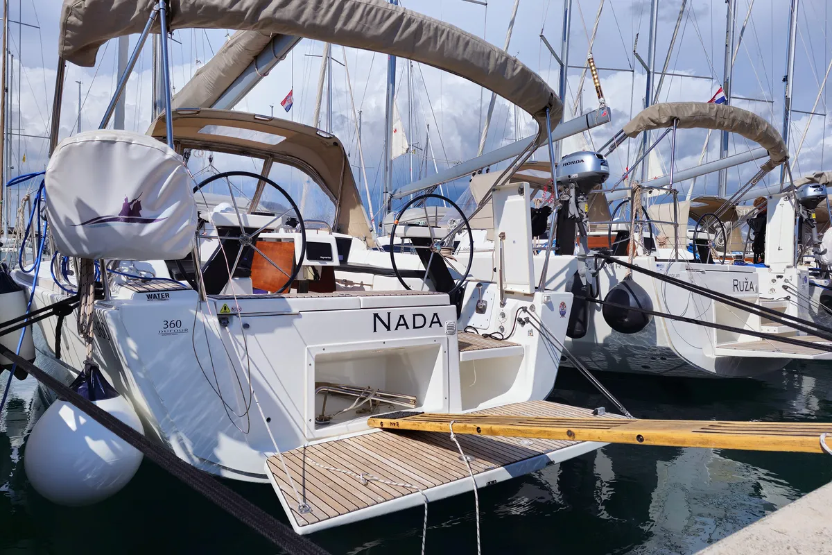 Exterior view of Nada, a Dufour 360 GL sailboat at Kaštela, Croatia