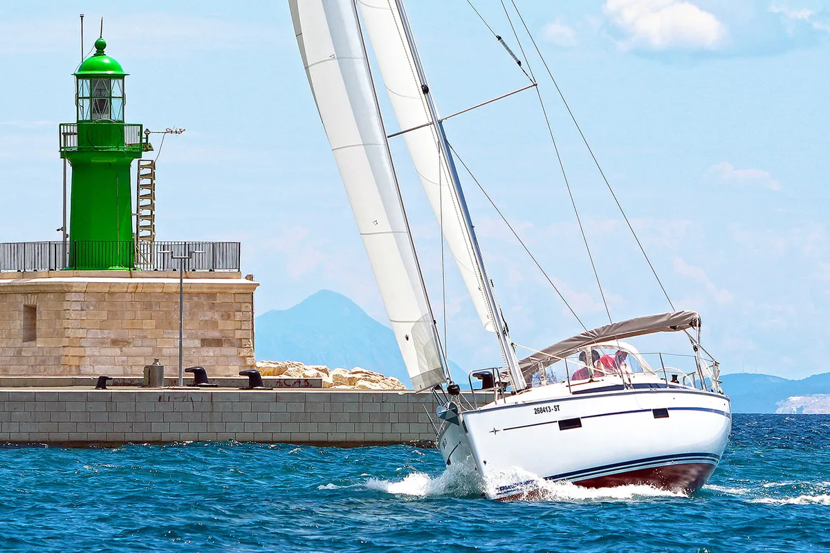 Exterior view of Merara, a Bavaria Cruiser 37 sailboat at Split, Croatia