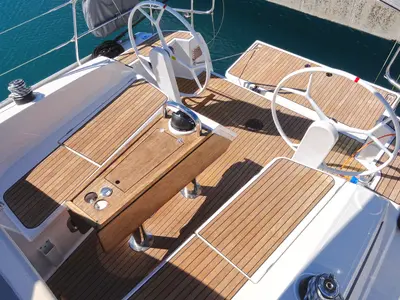 Deck of Merara, a Bavaria Cruiser 37 sailboat at Split, Croatia