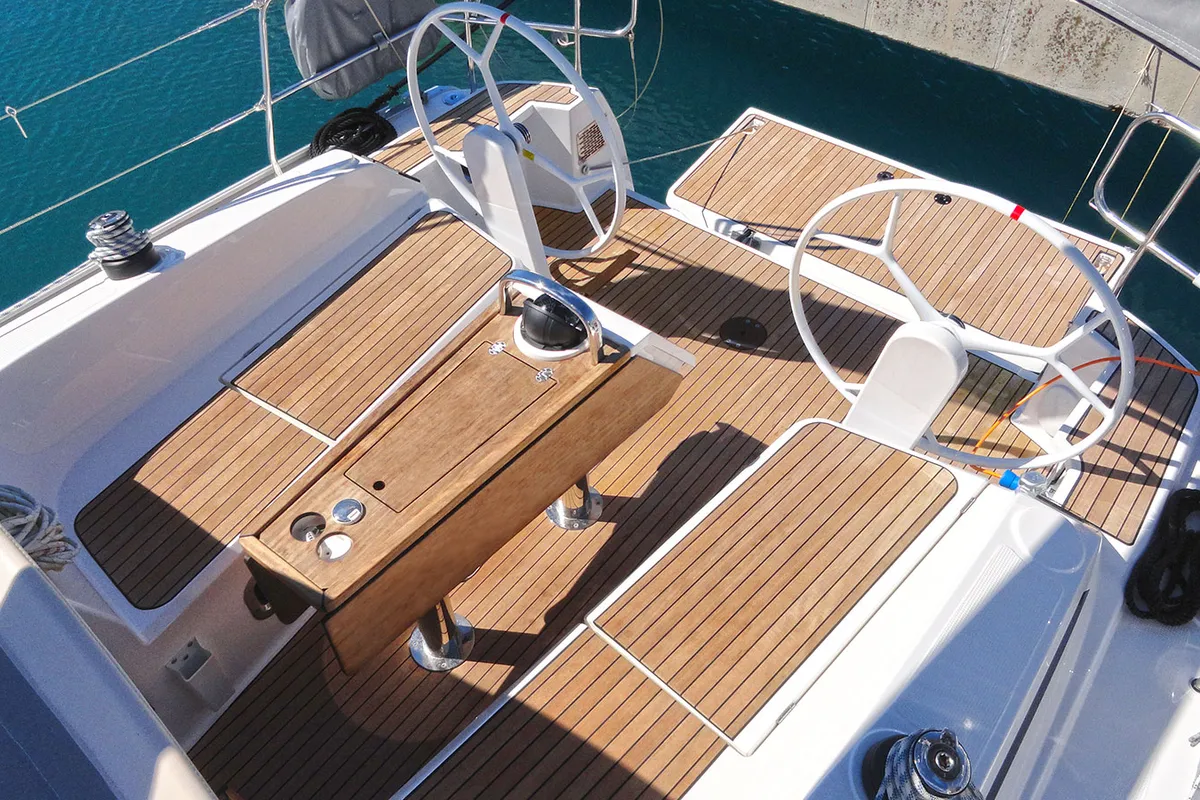 Deck of Merara, a Bavaria Cruiser 37 sailboat at Split, Croatia