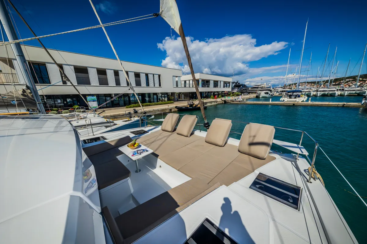 Deck of Aloha I Ke Kai, a Bali 4.4 catamaran at Seget Donji, Croatia