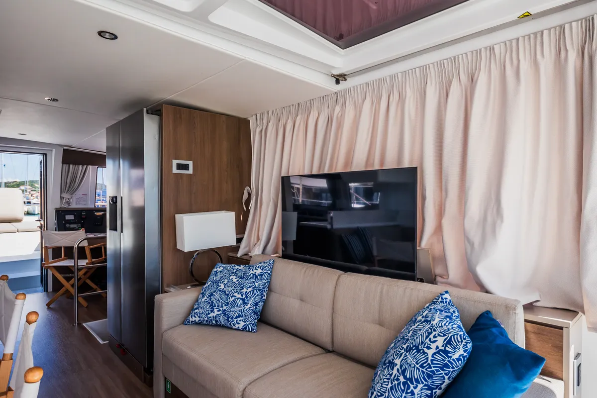 Salon of Aloha I Ke Kai, a Bali 4.4 catamaran at Seget Donji, Croatia