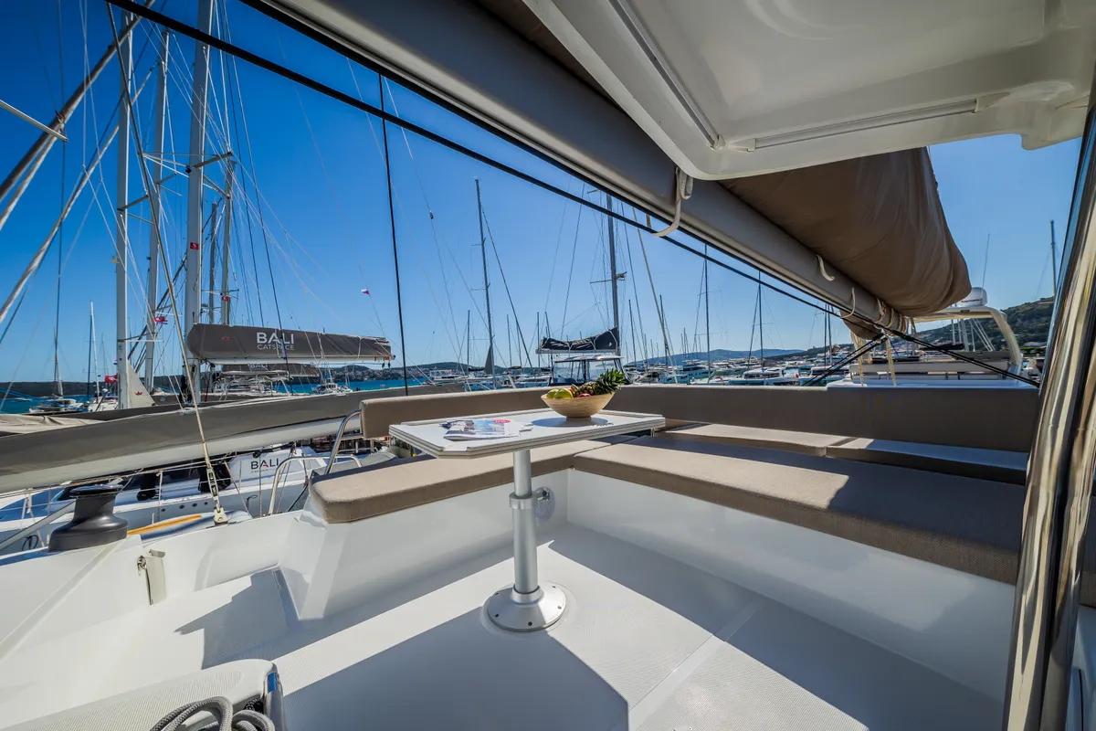 Deck of Aloha I Ke Kai, a Bali 4.4 catamaran at Seget Donji, Croatia