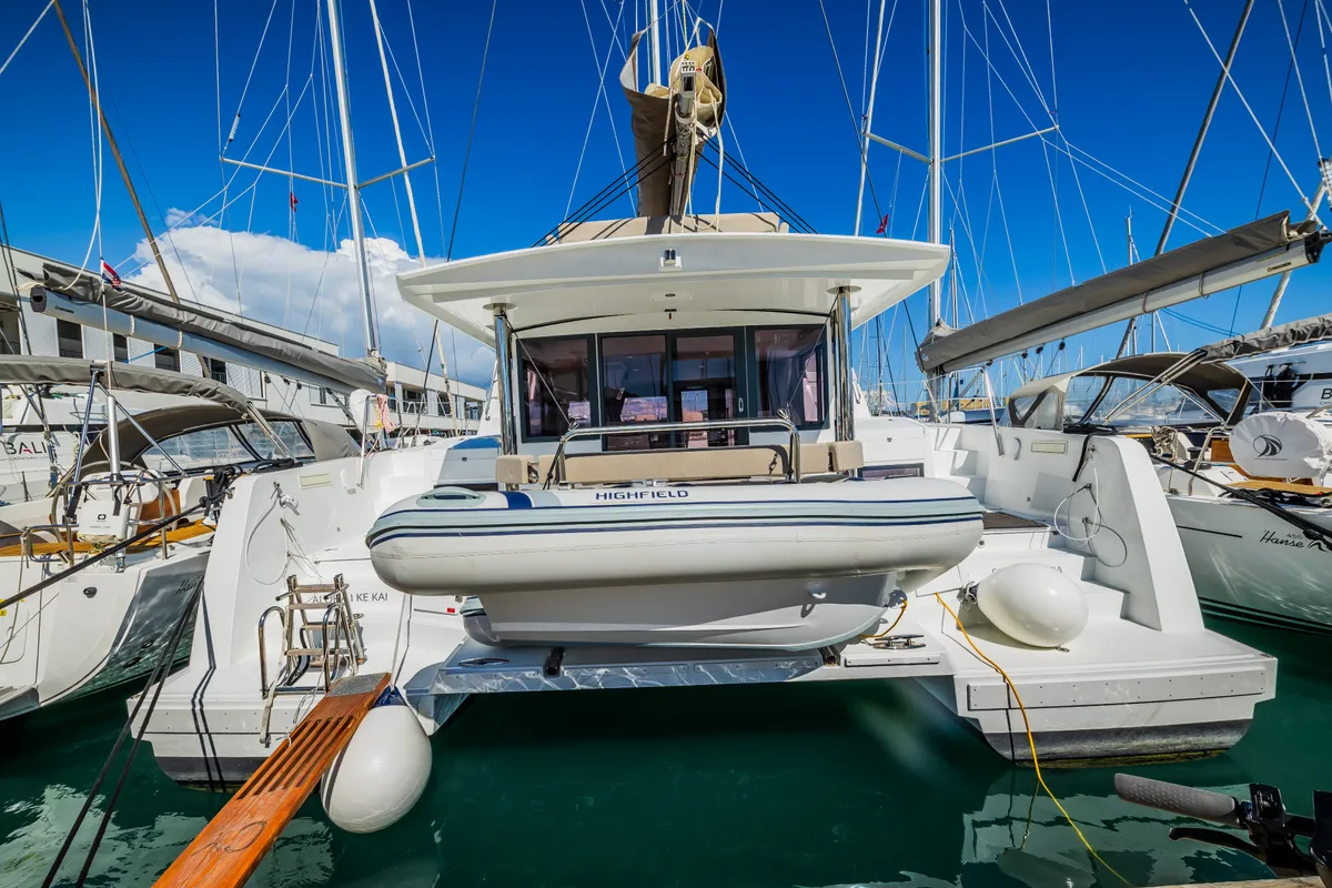 Exterior view of Aloha I Ke Kai, a Bali 4.4 catamaran at Seget Donji, Croatia