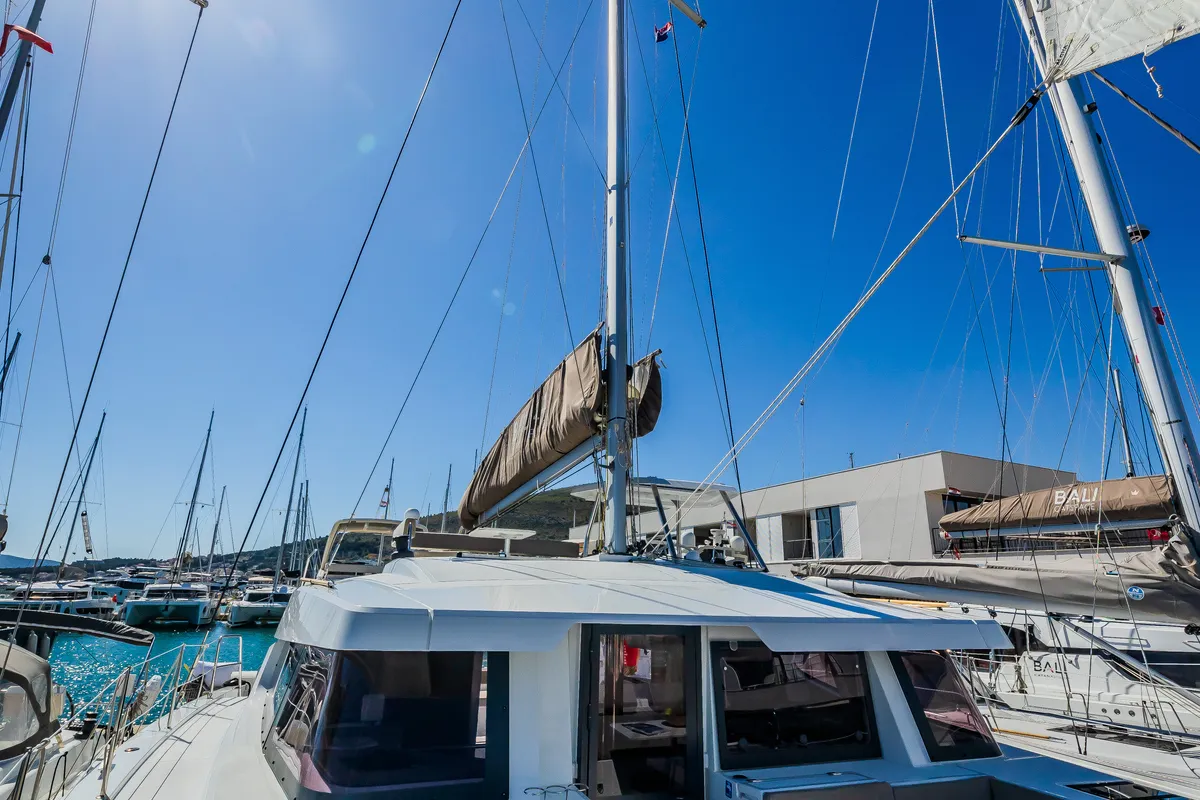 Deck of Aloha I Ke Kai, a Bali 4.4 catamaran at Seget Donji, Croatia