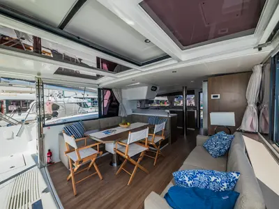Salon of Aloha I Ke Kai, a Bali 4.4 catamaran at Seget Donji, Croatia