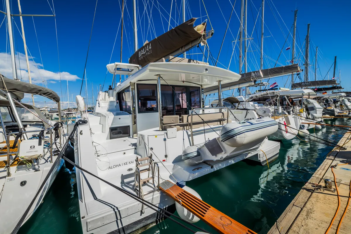 Exterior view of Aloha I Ke Kai, a Bali 4.4 catamaran at Seget Donji, Croatia