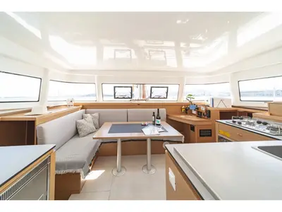 Salon of Aiolos, a Excess 11 catamaran at Volos, Greece