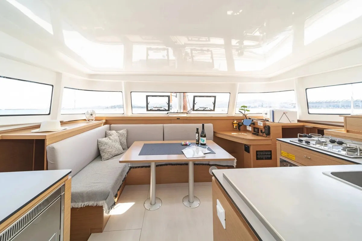 Salon of Aiolos, a Excess 11 catamaran at Volos, Greece