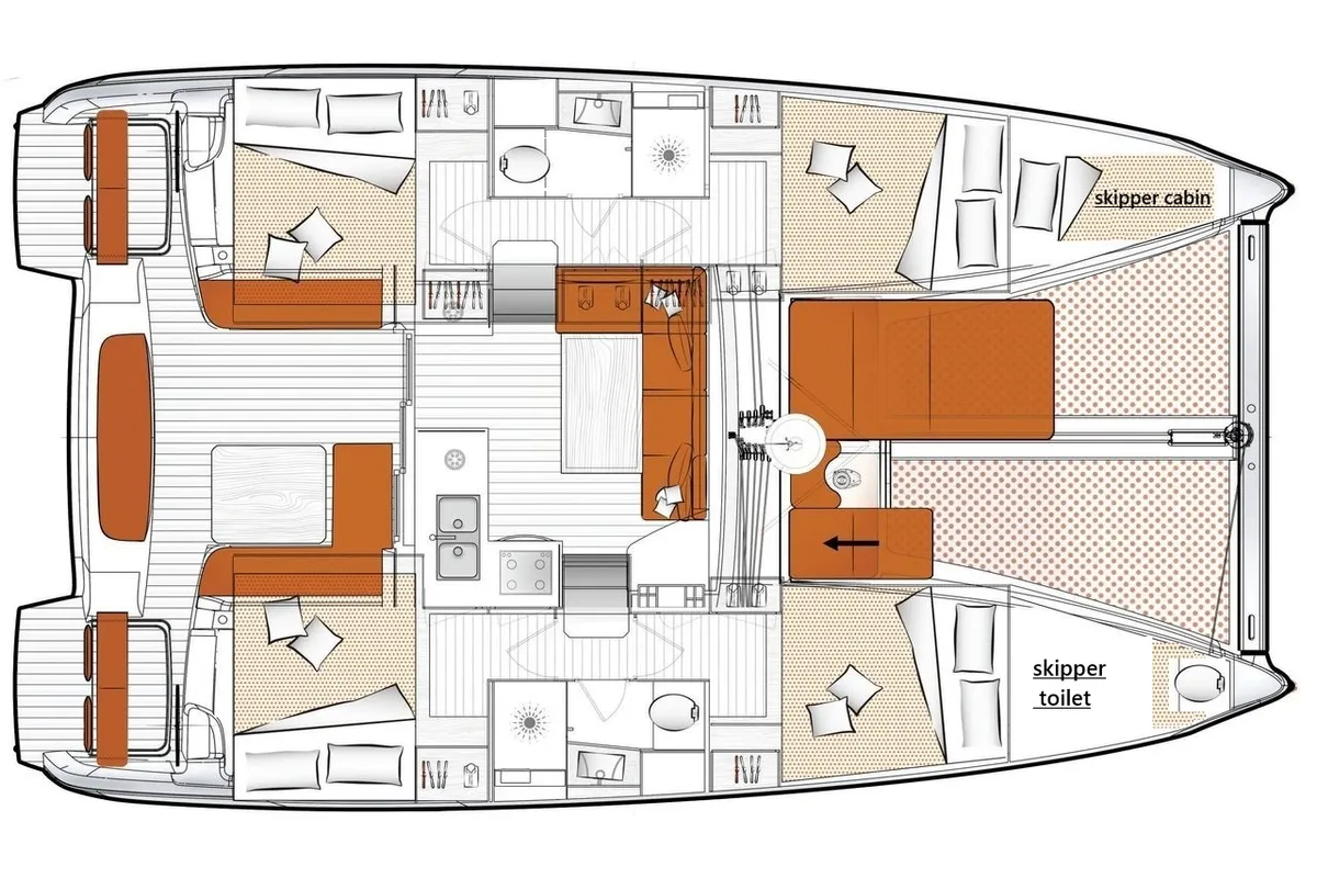 Floor plan of Aiolos, a Excess 11 catamaran at Volos, Greece