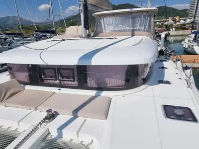Deck of Gamma Leonis, a Lagoon 42 catamaran at Salerno, Italy