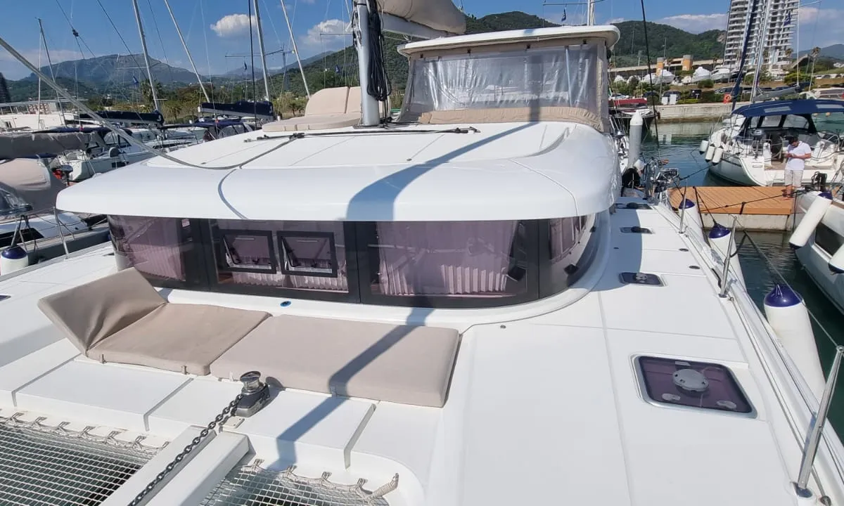 Deck of Gamma Leonis, a Lagoon 42 catamaran at Salerno, Italy