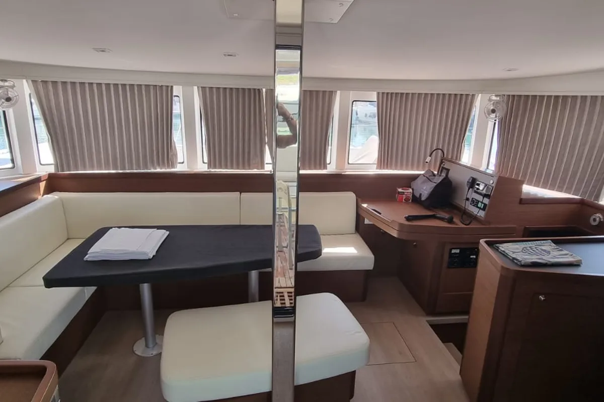 Salon of Gamma Leonis, a Lagoon 42 catamaran at Salerno, Italy