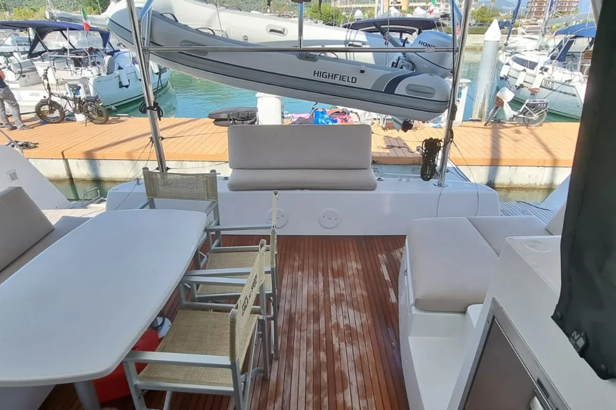 Deck of Gamma Leonis, a Lagoon 42 catamaran at Salerno, Italy