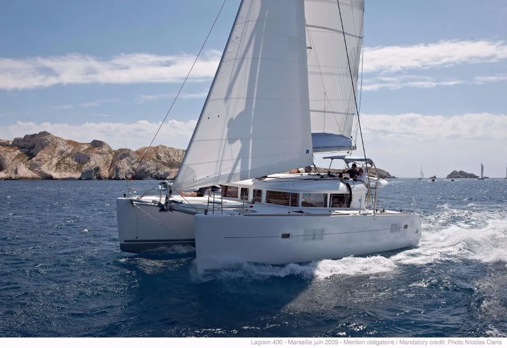 Exterior view of Caribbean, a Lagoon 400 catamaran at Medulin, Croatia