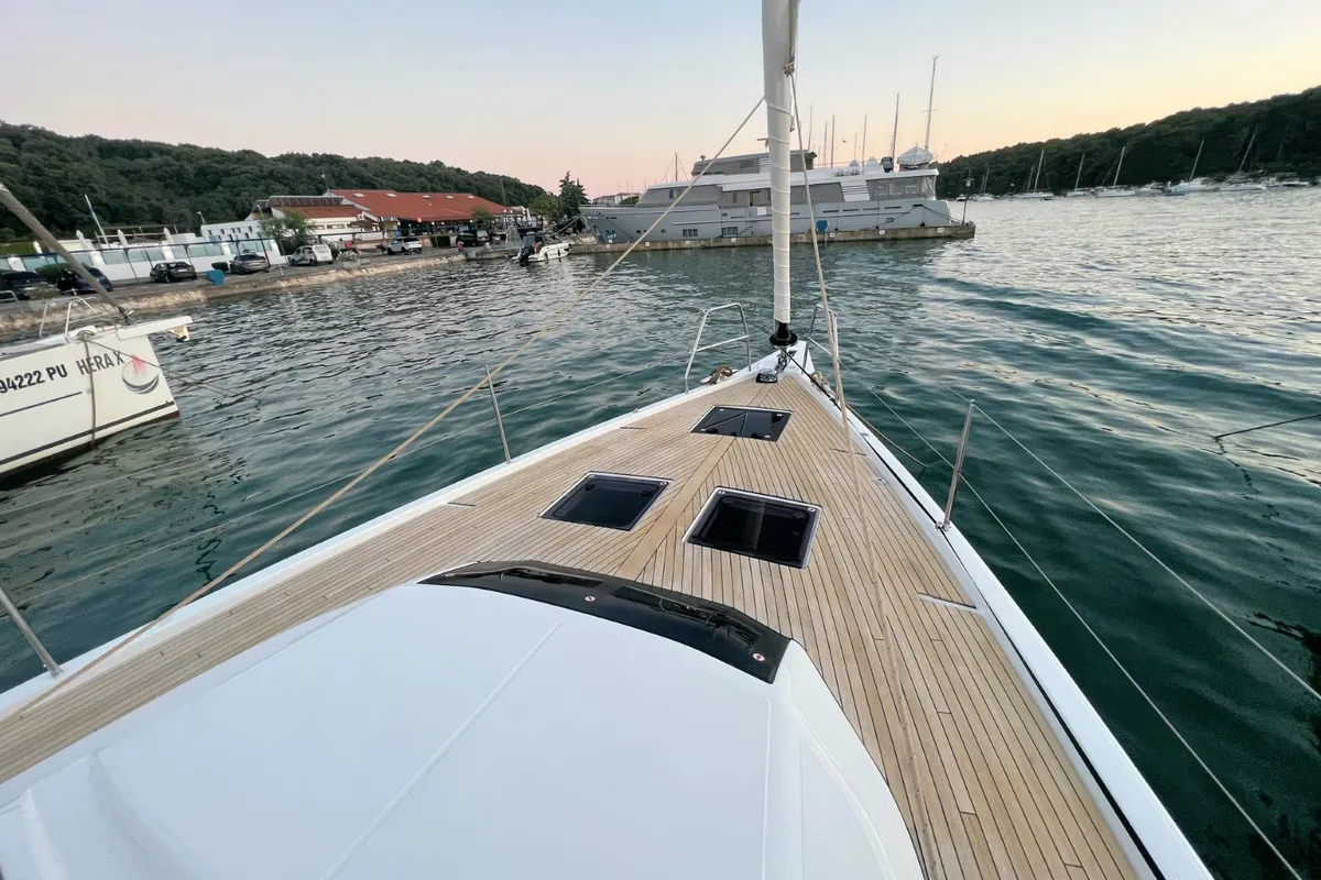 Deck of Andreja, a Dufour 470 sailboat at Grad Pula, Croatia