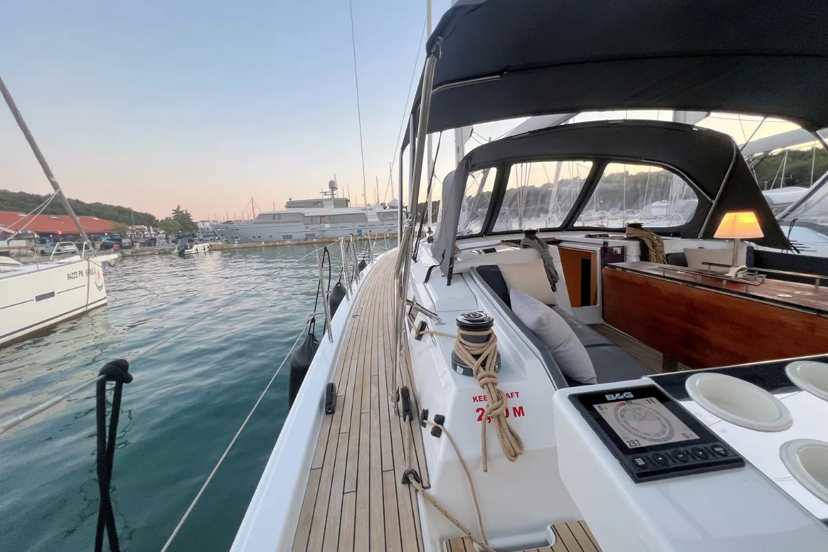 Deck of Andreja, a Dufour 470 sailboat at Grad Pula, Croatia