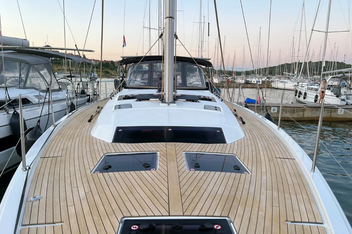 Deck of Andreja, a Dufour 470 sailboat at Grad Pula, Croatia