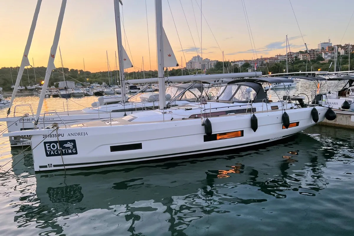 Exterior view of Andreja, a Dufour 470 sailboat at Grad Pula, Croatia