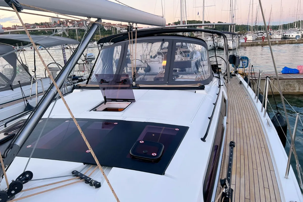 Deck of Andreja, a Dufour 470 sailboat at Grad Pula, Croatia