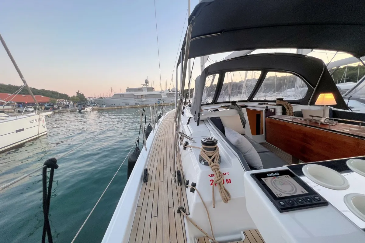 Deck of Andreja, a Dufour 470 sailboat at Grad Pula, Croatia