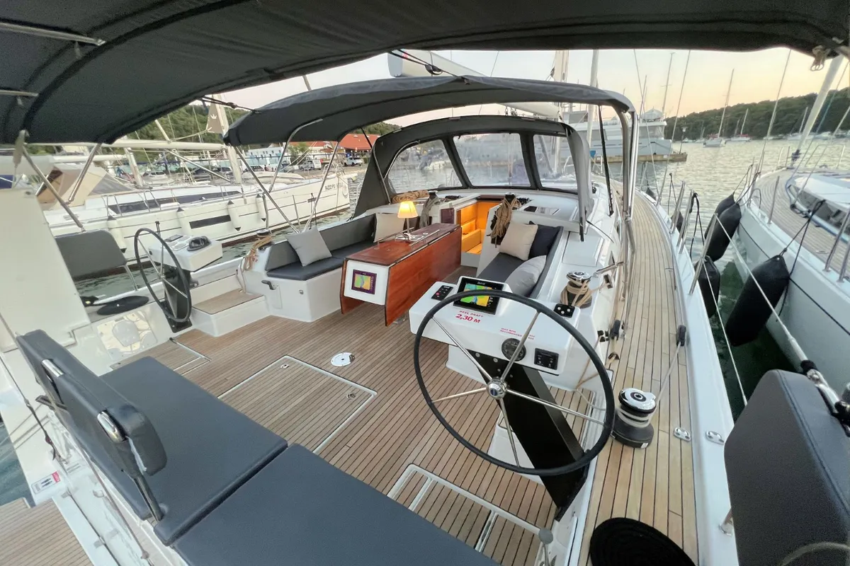 Cockpit of Andreja, a Dufour 470 sailboat at Grad Pula, Croatia