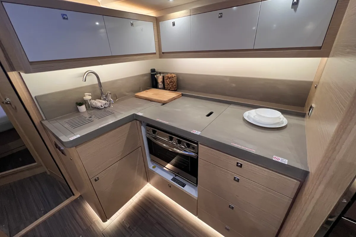 Galley of Andreja, a Dufour 470 sailboat at Grad Pula, Croatia