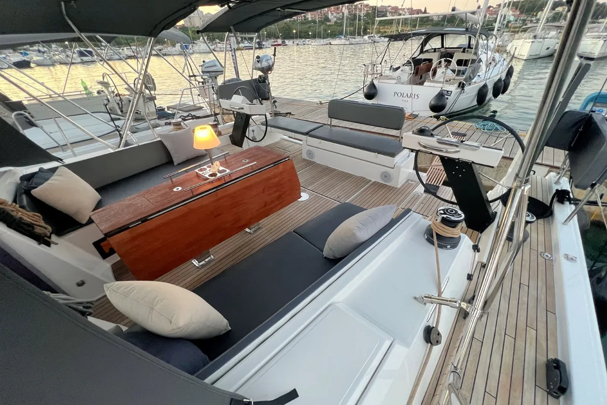 Deck of Andreja, a Dufour 470 sailboat at Grad Pula, Croatia