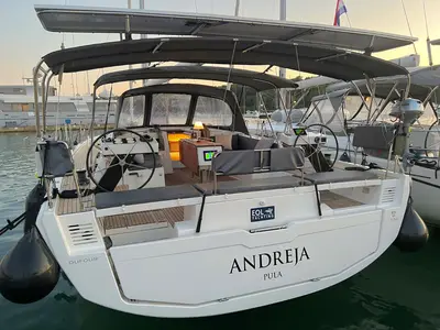 Cockpit of Andreja, a Dufour 470 sailboat at Grad Pula, Croatia