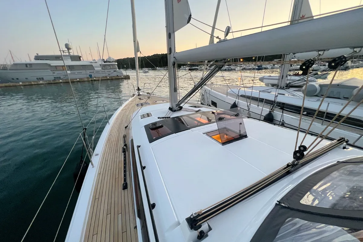 Deck of Andreja, a Dufour 470 sailboat at Grad Pula, Croatia