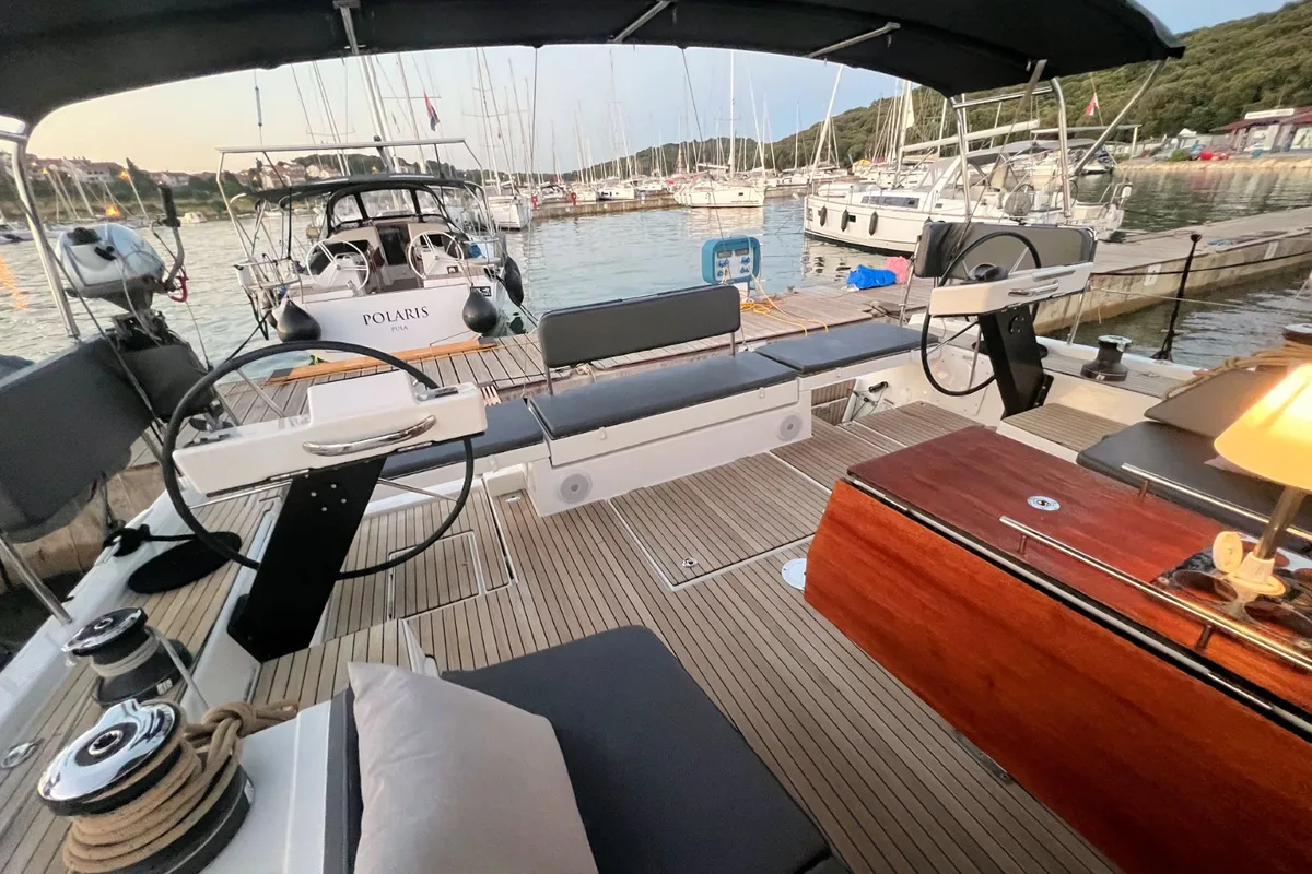 Cockpit of Andreja, a Dufour 470 sailboat at Grad Pula, Croatia